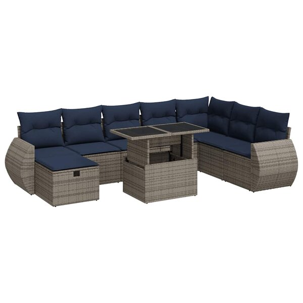 vidaXL Salon de jardin avec coussins 9Pièces marron résine tressée acacia
