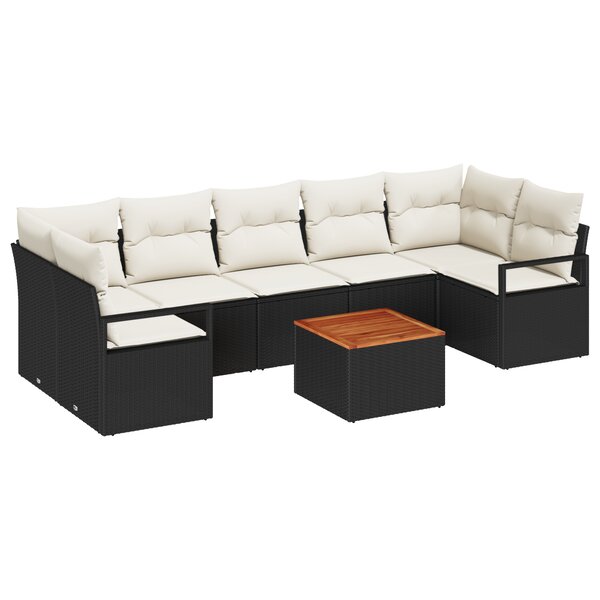 vidaXL Ensemble de jardin 8 pièces avec coussins en rotin noir et acacia
