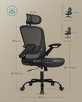 Chaise bureau ergonomique en toile fauteuil support lombaire rembourré mécanisme à bascule assise large de 53 cm accoudoirs rabattables appui-tête noir d'encre 12_0004840