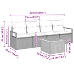 Canapé de jardin 5 pièces avec coussins Beige Rattan Acacia