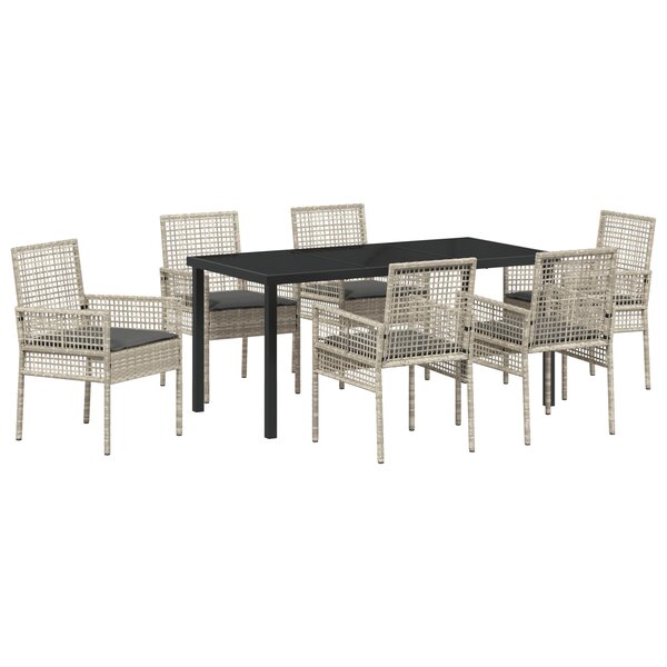 vidaXL Ensemble de salle à manger 7 pièces avec coussins gris clair en poly rattan