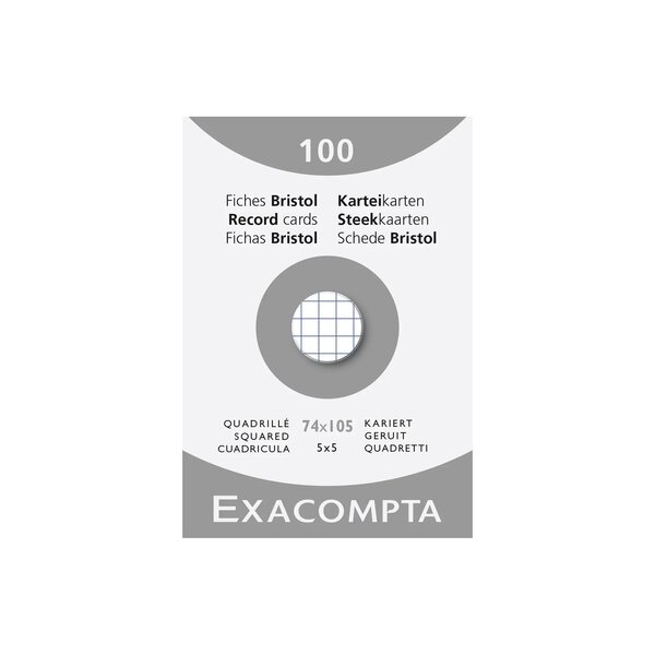 Étui De 100 Fiches - Bristol Quadrillé 5x5 Non Perforé 74x105mm - Blanc - Exacompta