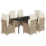 vidaXL Ensemble à manger de jardin et coussins 7 Pièces beige poly rotin