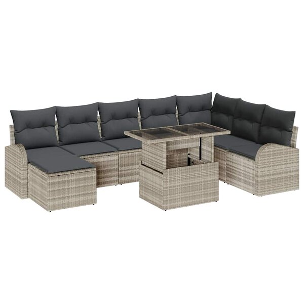 vidaXL Ensemble de canapé de jardin 9 pc Gris clair Poly rotin