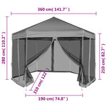 vidaXL Chapiteau hexagonal avec 6 parois latérales Gris 3 6x3 1 m