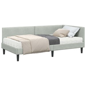 vidaXL Cadre de lit d'angle avec matelas 2 Pièces Gris clair Velours