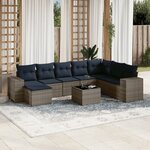 vidaXL Salon de jardin 9 Pièces avec coussins gris résine tressée