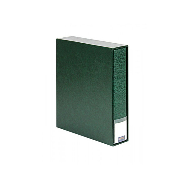 Reliure Publica M Lindner avec boitier de protection garnie de 20 feuilles pour cartes postales et billets de banque. Couleur - Vert