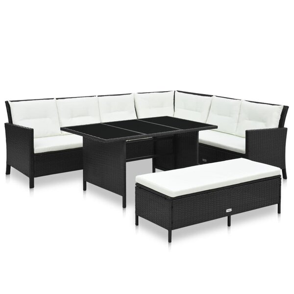 vidaXL Salon de jardin 3 Pièces avec coussins Résine tressée Noir