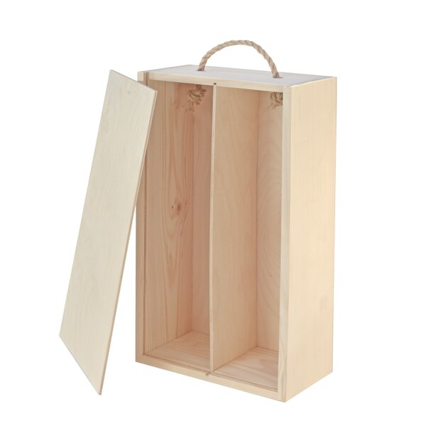 Boîte coffret bois 2 bouteilles couvercle coulissant 34 x 18 x 9.5 cm