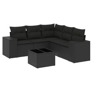 vidaXL Salon de jardin 6 Pièces avec coussins noir résine tressée