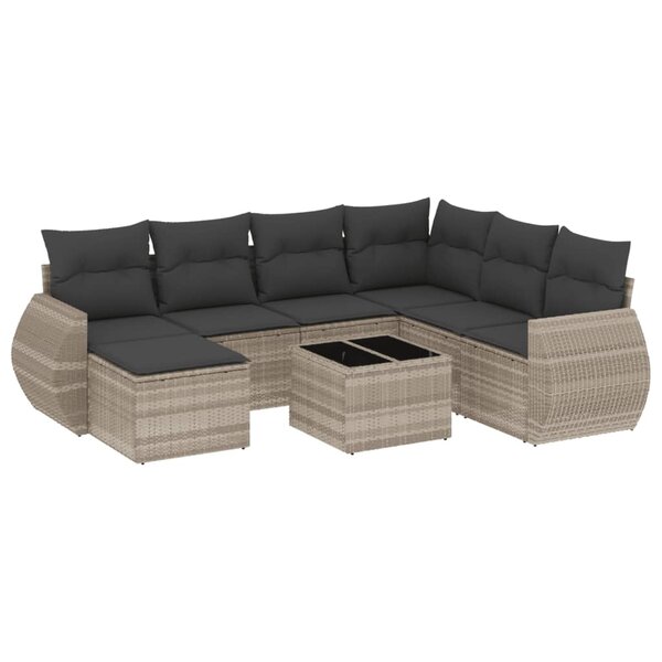 vidaXL Salon de jardin 8 Pièces avec coussins gris clair résine tressée