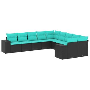 vidaXL Salon de jardin 10 Pièces avec coussins noir résine tressée