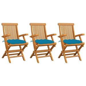 vidaXL Chaises de jardin avec coussins bleu clair lot de 3 Teck massif