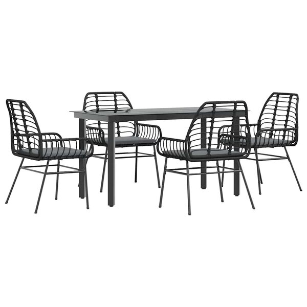 vidaXL Ensemble à manger de jardin et coussins 5 Pièces noir rotin verre
