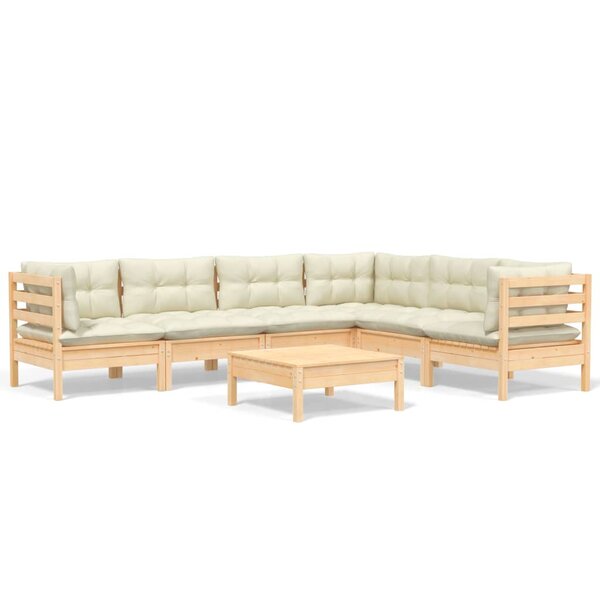 vidaXL Salon de jardin 7 Pièces avec coussins crème bois de pin massif