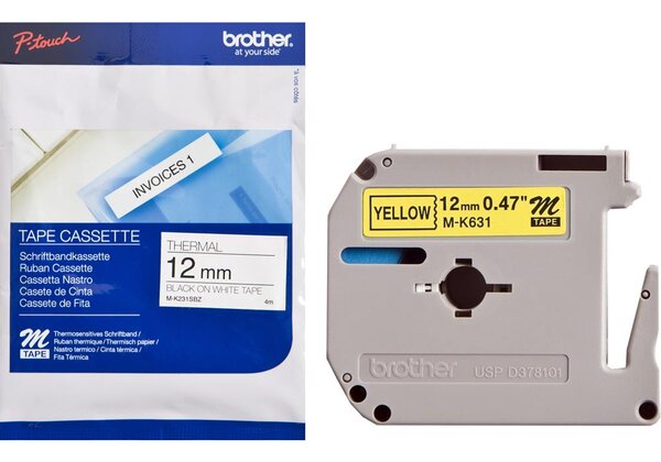 Cassette ruban m-tape m-k631 12 mm x 8 m noir sur jaune brother