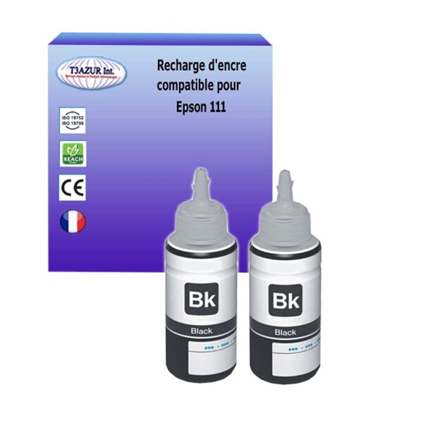 2 Bouteilles d'encre pigmentés compatibles  avec Epson 111 (C13T03M140) - Noire 120ml
