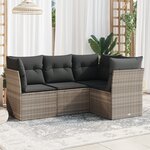 vidaXL Salon de jardin 4 Pièces avec coussins gris clair résine tressée