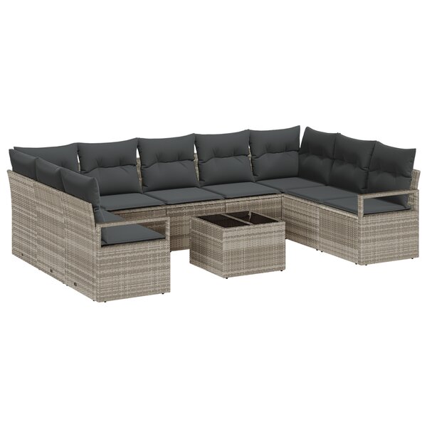 vidaXL Salon de jardin 10 pièces avec coussins en poly rotin gris