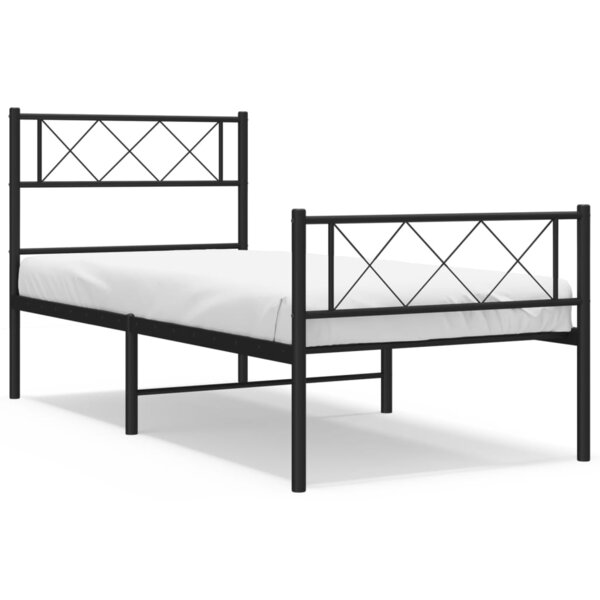 vidaXL Cadre de lit métal avec tête de lit/pied de lit noir 90x190 cm