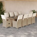 vidaXL Ensemble de bistro de jardin 11 Pièces coussins beige poly rotin
