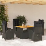 vidaXL Ensemble à manger de jardin coussins 5Pièces Noir Résine tressée