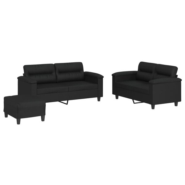 vidaXL Ensemble de canapés 3 Pièces avec coussins Noir Similicuir