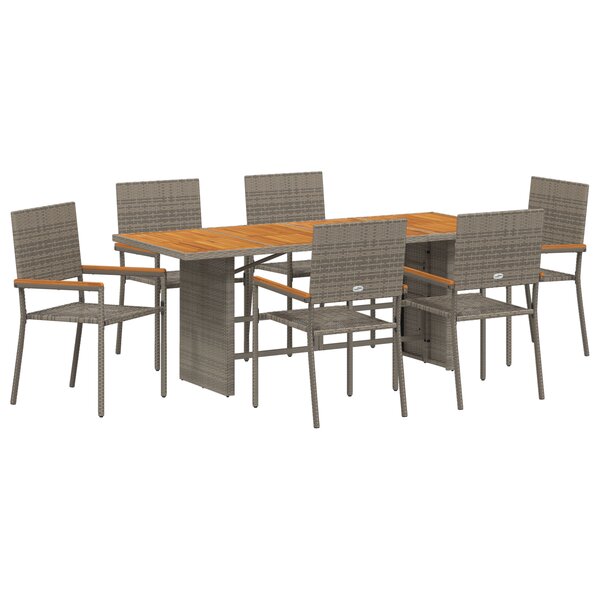 Ensemble de salle à manger de jardin vidaXL 7 pièces gris poly rattan