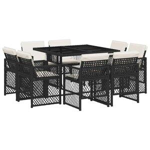 vidaXL Ensemble à manger de jardin 9Pièces coussins noir résine tressée