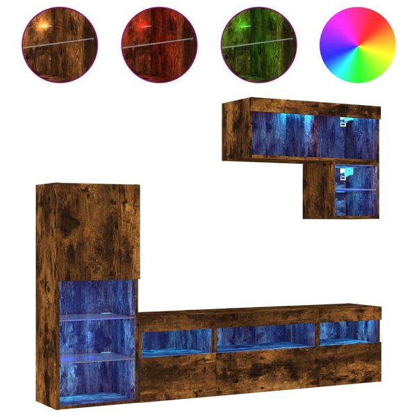 vidaXL Unités murales TV avec LED 6 Pièces chêne fumé bois d'ingénierie