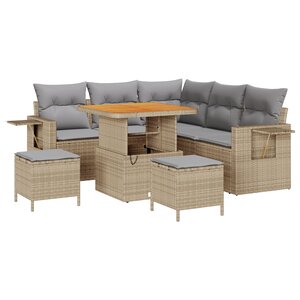 Ensemble de canapés de jardin 8 pièces avec coussins beige Rotin Poly Acacia