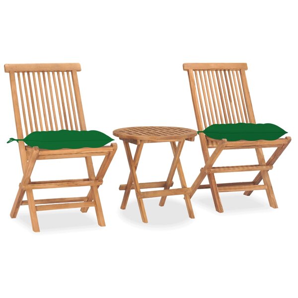 vidaXL Ensemble à manger d'extérieur pliable avec coussin 3 Pièces Teck