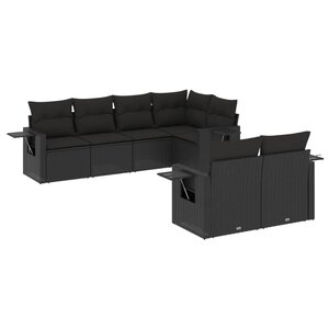 vidaXL Salon de jardin 7 Pièces avec coussins noir résine tressée