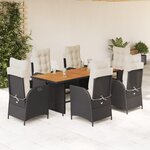 vidaXL Ensemble à manger de jardin coussins 7Pièces Noir Résine tressée
