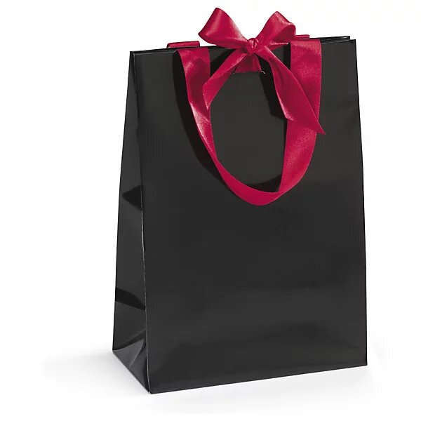 Sac pelliculé brillant noir à poignées satin 19 x 27 x 10 cm (lot de 25)