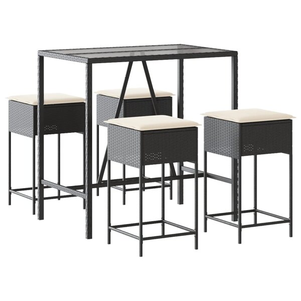 vidaXL Ensemble de bar de jardin 5 Pièces avec coussins noir poly rotin