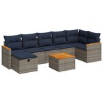 vidaXL Salon de jardin 8 Pièces avec coussins gris résine tressée