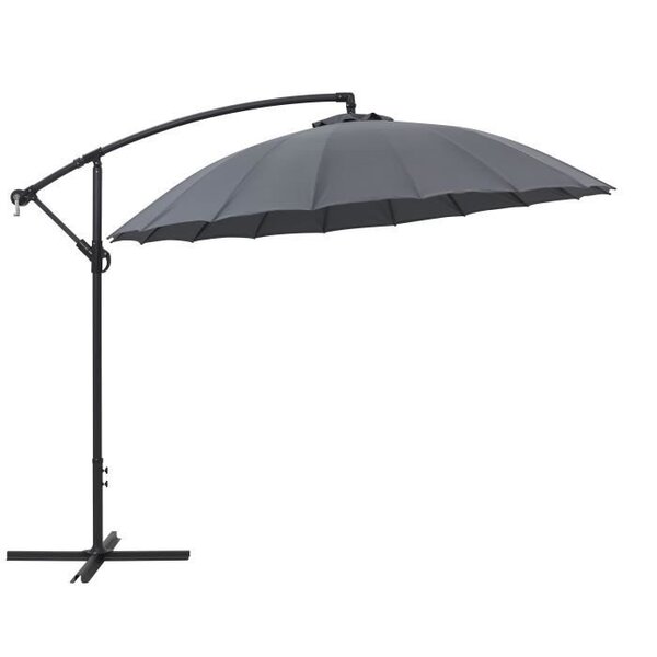 Parasol déporté type Shanghai - diametre 3m - strucutre aluminium avec polyester 220gr - Gris - HYOTY