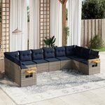 vidaXL Salon de jardin 10 Pièces avec coussins gris résine tressée