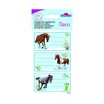 12 étiquettes adhésives scolaires - Rectangle - Photos de chevaux