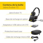 Jabra evolve 75 uc casque stereo sans fil supra-auriculaire - casque unified communications avec batterie longue durée - adaptat