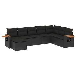 vidaXL Salon de jardin 8 Pièces avec coussins noir résine tressée