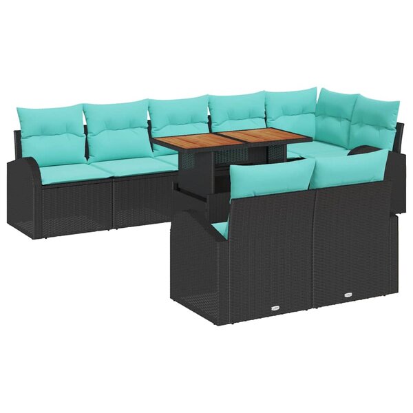 vidaXL Ensemble de canapé de jardin 9 Pièces Noir Poly rotin