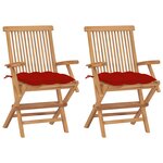 vidaXL Chaises de jardin avec coussins rouge lot de 2 Bois teck massif