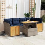 vidaXL Salon de jardin avec coussins 7 Pièces gris résine tressée acacia