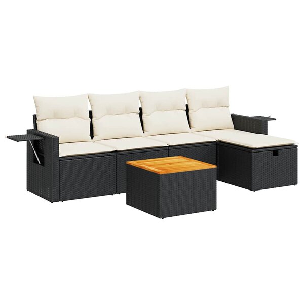 vidaXL Salon de jardin 6 Pièces avec coussins noir résine tressée