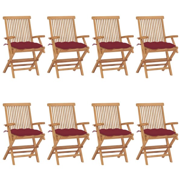 vidaXL Chaises de jardin avec coussins bordeaux lot de 8 Teck massif