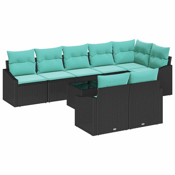 vidaXL Ensemble de Canapés avec coussin 9 Pièces Noir polyrotin