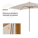Parasol droit rectangulaire bois polyester haute densité 2 95L x 2l x 2 55H m crème